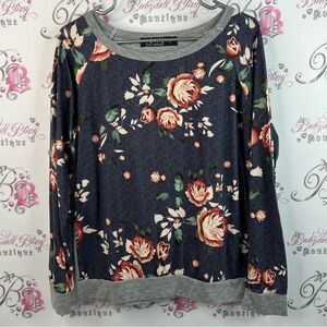 YOINS long sleeve flower shirt Floral Print Sweatshirt - Navy and Peach